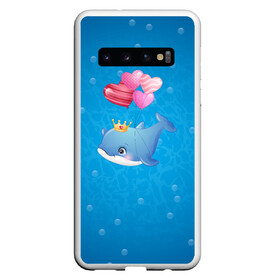 Чехол для Samsung Galaxy S10 с принтом Дельфин с воздушными шариками в Кировске, Силикон | Область печати: задняя сторона чехла, без боковых панелей | Тематика изображения на принте: cute | dolphin | два дельфина | дельфин | дельфин в море | дельфинами | милый | мир | подводный
