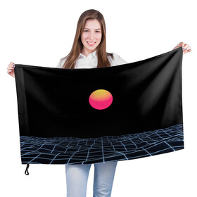 Флаг 3D с принтом Цифровой восход в Кировске, 100% полиэстер | плотность ткани — 95 г/м2, размер — 67 х 109 см. Принт наносится с одной стороны | cyberpunk | игры | киберпанк | путешествие | утопия