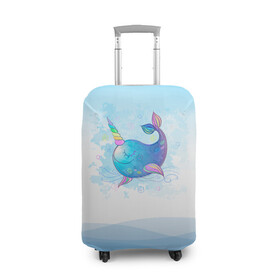 Чехол для чемодана 3D с принтом Дельфин единорог в Кировске, 86% полиэфир, 14% спандекс | двустороннее нанесение принта, прорези для ручек и колес | cute | dolphin | unicorn | два дельфина | дельфин | дельфин в море | дельфинами | единорог | милый | мир | подводный