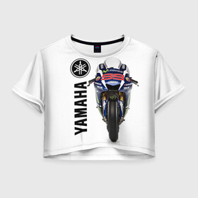 Женская футболка Crop-top 3D с принтом YAMAHA [002] в Кировске, 100% полиэстер | круглая горловина, длина футболки до линии талии, рукава с отворотами | moto | yamaha | мотоцикл | ямана | ямаха