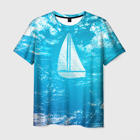 Мужская футболка 3D с принтом Парусная лодка в Кировске, 100% полиэфир | прямой крой, круглый вырез горловины, длина до линии бедер | sailboat | кораблик | корабль | лодка | на голубом | парус | паруса | парусная лодка | халфтон