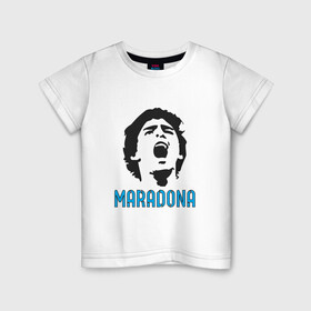 Детская футболка хлопок с принтом Maradona Scream в Кировске, 100% хлопок | круглый вырез горловины, полуприлегающий силуэт, длина до линии бедер | Тематика изображения на принте: argentina | maradona | messi | sport | аргентина | гол | диего | марадона | месси | мяч | рука бога | спорт | футбол | чемпион