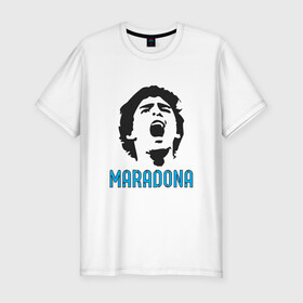 Мужская футболка хлопок Slim с принтом Maradona Scream в Кировске, 92% хлопок, 8% лайкра | приталенный силуэт, круглый вырез ворота, длина до линии бедра, короткий рукав | argentina | maradona | messi | sport | аргентина | гол | диего | марадона | месси | мяч | рука бога | спорт | футбол | чемпион
