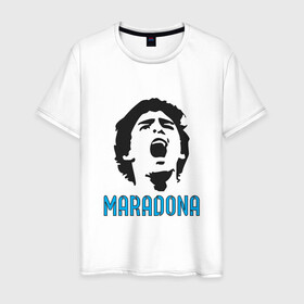 Мужская футболка хлопок с принтом Maradona Scream в Кировске, 100% хлопок | прямой крой, круглый вырез горловины, длина до линии бедер, слегка спущенное плечо. | argentina | maradona | messi | sport | аргентина | гол | диего | марадона | месси | мяч | рука бога | спорт | футбол | чемпион