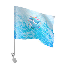 Флаг для автомобиля с принтом Два дельфина в Кировске, 100% полиэстер | Размер: 30*21 см | cute | dolphin | два дельфина | дельфин | дельфин в море | дельфинами | любовь | милый | мир | подводный | сердечки