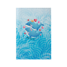 Обложка для паспорта матовая кожа с принтом Два дельфина в Кировске, натуральная матовая кожа | размер 19,3 х 13,7 см; прозрачные пластиковые крепления | cute | dolphin | два дельфина | дельфин | дельфин в море | дельфинами | любовь | милый | мир | подводный | сердечки