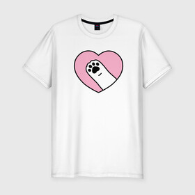 Мужская футболка хлопок Slim с принтом Любимая лапа в Кировске, 92% хлопок, 8% лайкра | приталенный силуэт, круглый вырез ворота, длина до линии бедра, короткий рукав | cat | домашнее животное | кот | кошка | лапа | любовь | сердце