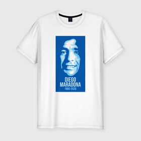 Мужская футболка хлопок Slim с принтом Super Maradona в Кировске, 92% хлопок, 8% лайкра | приталенный силуэт, круглый вырез ворота, длина до линии бедра, короткий рукав | argentina | maradona | messi | sport | аргентина | гол | диего | марадона | месси | мяч | рука бога | спорт | футбол | чемпион