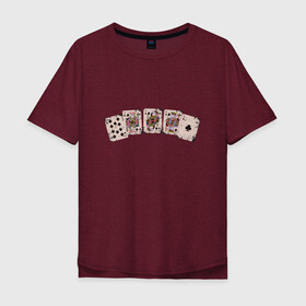 Мужская футболка хлопок Oversize с принтом Royal Flush Флеш Роял Покер в Кировске, 100% хлопок | свободный крой, круглый ворот, “спинка” длиннее передней части | art | cards | casino | king | play cards | poker | retro | texas hold em | vintage | арт | валет | винтаж | дама | игральные карты | иллюстрация | казино | комбинация | король | ретро | старые карты | техасский холд | туз | флеш рояль