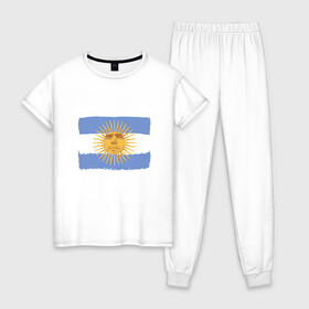 Женская пижама хлопок с принтом Maradona Sun в Кировске, 100% хлопок | брюки и футболка прямого кроя, без карманов, на брюках мягкая резинка на поясе и по низу штанин | argentina | maradona | messi | sport | аргентина | гол | диего | марадона | месси | мяч | рука бога | спорт | футбол | чемпион