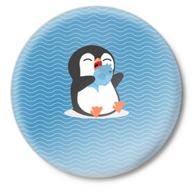 Значок с принтом Пингвин в Кировске,  металл | круглая форма, металлическая застежка в виде булавки | ест рыбу | морские | океан | пингвин | пингвинчик | рыба | рыбку