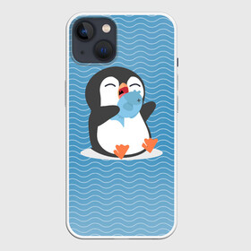 Чехол для iPhone 13 с принтом Пингвин в Кировске,  |  | ест рыбу | морские | океан | пингвин | пингвинчик | рыба | рыбку