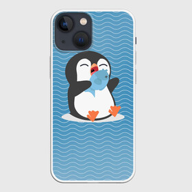Чехол для iPhone 13 mini с принтом Пингвин в Кировске,  |  | ест рыбу | морские | океан | пингвин | пингвинчик | рыба | рыбку