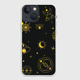 Чехол для iPhone 13 mini с принтом Эзотерика в Кировске,  |  | гадание | глаз | гороскоп | желтый | звезды | знаки | зодиак | магия | оккультизм | тайны | эзотерика