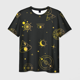 Мужская футболка 3D с принтом Эзотерика в Кировске, 100% полиэфир | прямой крой, круглый вырез горловины, длина до линии бедер | гадание | глаз | гороскоп | желтый | звезды | знаки | зодиак | магия | оккультизм | тайны | эзотерика