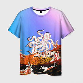 Мужская футболка 3D с принтом Осьминог в Лаве | Градиент в Кировске, 100% полиэфир | прямой крой, круглый вырез горловины, длина до линии бедер | animal | beast | fade | kraken | monster | moon | ocean | octopus | sea | water | waves | вода | волны | градиент | животные | звери | кракен | лава | луна | монстр | море | небо | огонь | океан | осьминог | рыбы | щупальца