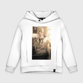 Детское худи Oversize хлопок с принтом Lumine fan art в Кировске, френч-терри — 70% хлопок, 30% полиэстер. Мягкий теплый начес внутри —100% хлопок | боковые карманы, эластичные манжеты и нижняя кромка, капюшон на магнитной кнопке | art | fanart | game | genshin | impact | lumine | арт | люмин | фан