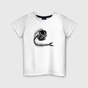 Детская футболка хлопок с принтом Скелет рыбы в Кировске, 100% хлопок | круглый вырез горловины, полуприлегающий силуэт, длина до линии бедер | Тематика изображения на принте: fish | кости | паттерн | рыба | рыбы | с скелетом рыбы | скелет