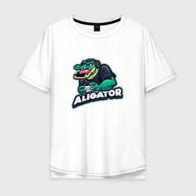Мужская футболка хлопок Oversize с принтом Аллигатор в Кировске, 100% хлопок | свободный крой, круглый ворот, “спинка” длиннее передней части | alligator | crocodile | reptile | аллигатор | крокодил | крокодильчик