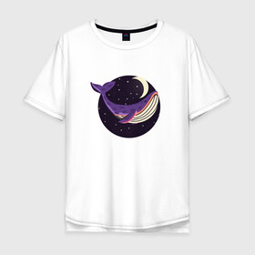 Мужская футболка хлопок Oversize с принтом Кит, звезды и луна в Кировске, 100% хлопок | свободный крой, круглый ворот, “спинка” длиннее передней части | whale | звезда | звезды | кит | киты | луна | ночь