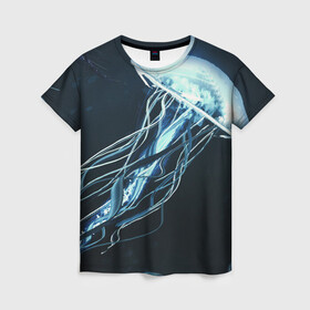 Женская футболка 3D с принтом Рисунок медуза в Кировске, 100% полиэфир ( синтетическое хлопкоподобное полотно) | прямой крой, круглый вырез горловины, длина до линии бедер | medusa | арт | животные | медузы | рисунок | рыбы | щупальца