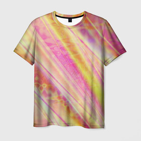 Мужская футболка 3D с принтом Light lines в Кировске, 100% полиэфир | прямой крой, круглый вырез горловины, длина до линии бедер | effects | light | lines | pink | reflexive | texture | yellow