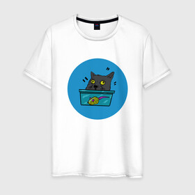 Мужская футболка хлопок с принтом Упоротый кот в Кировске, 100% хлопок | прямой крой, круглый вырез горловины, длина до линии бедер, слегка спущенное плечо. | кот | котэ | мышка | усатый | шерстяной