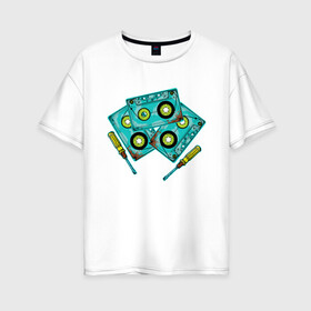 Женская футболка хлопок Oversize с принтом Кассета в Кировске, 100% хлопок | свободный крой, круглый ворот, спущенный рукав, длина до линии бедер
 | винтаж | девяностые | кассеты | ностальгия | отвёртка | ретро | ссср