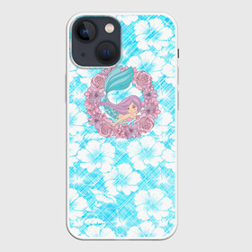 Чехол для iPhone 13 mini с принтом Русалочка и цветы в Кировске,  |  | flowers | mermaid | морская | русалка | русалочка | ундина | цветы