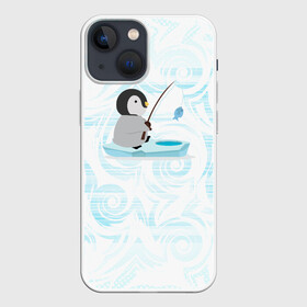 Чехол для iPhone 13 mini с принтом Пингвин рыбачит в Кировске,  |  | fish | fishing | ловит рыбу | пингвин | рыба | рыбалка | рыбачит