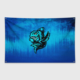 Флаг-баннер с принтом Пиранья в Кировске, 100% полиэстер | размер 67 х 109 см, плотность ткани — 95 г/м2; по краям флага есть четыре люверса для крепления | fish | piranha | живность | морская | на синем | пиранья | рыба