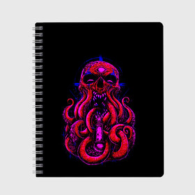 Тетрадь с принтом Череп Осьминог Octopus Skull в Кировске, 100% бумага | 48 листов, плотность листов — 60 г/м2, плотность картонной обложки — 250 г/м2. Листы скреплены сбоку удобной пружинной спиралью. Уголки страниц и обложки скругленные. Цвет линий — светло-серый
 | animal | beast | kraken | monster | ocean | octopus | sea | skull | water | waves | вода | животные | звери | кракен | монстр | море | океан | осьминог | рыбы | череп | щупальца