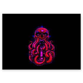 Поздравительная открытка с принтом Череп Осьминог Octopus Skull в Кировске, 100% бумага | плотность бумаги 280 г/м2, матовая, на обратной стороне линовка и место для марки
 | Тематика изображения на принте: animal | beast | kraken | monster | ocean | octopus | sea | skull | water | waves | вода | животные | звери | кракен | монстр | море | океан | осьминог | рыбы | череп | щупальца
