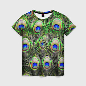 Женская футболка 3D с принтом peacock в Кировске, 100% полиэфир ( синтетическое хлопкоподобное полотно) | прямой крой, круглый вырез горловины, длина до линии бедер | pavonine | peacock | peafowl | plumage | павлин