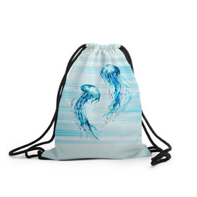 Рюкзак-мешок 3D с принтом Медузы в Кировске, 100% полиэстер | плотность ткани — 200 г/м2, размер — 35 х 45 см; лямки — толстые шнурки, застежка на шнуровке, без карманов и подкладки | Тематика изображения на принте: jellyfish | medusa | жители | медуза | медузы | морские | океан
