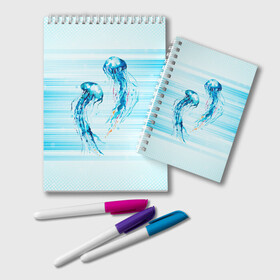 Блокнот с принтом Медузы в Кировске, 100% бумага | 48 листов, плотность листов — 60 г/м2, плотность картонной обложки — 250 г/м2. Листы скреплены удобной пружинной спиралью. Цвет линий — светло-серый
 | Тематика изображения на принте: jellyfish | medusa | жители | медуза | медузы | морские | океан