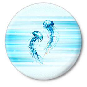 Значок с принтом Медузы в Кировске,  металл | круглая форма, металлическая застежка в виде булавки | Тематика изображения на принте: jellyfish | medusa | жители | медуза | медузы | морские | океан