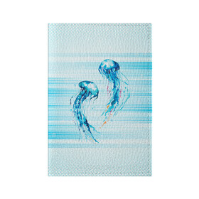 Обложка для паспорта матовая кожа с принтом Медузы в Кировске, натуральная матовая кожа | размер 19,3 х 13,7 см; прозрачные пластиковые крепления | Тематика изображения на принте: jellyfish | medusa | жители | медуза | медузы | морские | океан