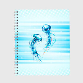 Тетрадь с принтом Медузы в Кировске, 100% бумага | 48 листов, плотность листов — 60 г/м2, плотность картонной обложки — 250 г/м2. Листы скреплены сбоку удобной пружинной спиралью. Уголки страниц и обложки скругленные. Цвет линий — светло-серый
 | Тематика изображения на принте: jellyfish | medusa | жители | медуза | медузы | морские | океан