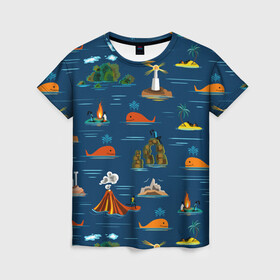 Женская футболка 3D с принтом ОСТРОВА в Кировске, 100% полиэфир ( синтетическое хлопкоподобное полотно) | прямой крой, круглый вырез горловины, длина до линии бедер | география | киты | лето | морское | острова | путешествие. отдых | туризм