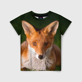Детская футболка 3D с принтом Лисица в Кировске, 100% гипоаллергенный полиэфир | прямой крой, круглый вырез горловины, длина до линии бедер, чуть спущенное плечо, ткань немного тянется | Тематика изображения на принте: fox | foxy | животное | звери | лиса | лисенок | лисичка | милая | рыжая | фокс