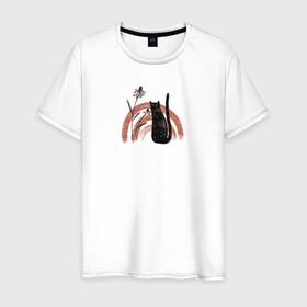 Мужская футболка хлопок с принтом Black Cat в Кировске, 100% хлопок | прямой крой, круглый вырез горловины, длина до линии бедер, слегка спущенное плечо. | животные | звери | кот | кошка | питомец
