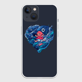 Чехол для iPhone 13 с принтом Ocean heart. Totoro в Кировске,  |  | catbus | fish | heart | kanta | kusakabe | mei | ocean | ogaki | satsuki | surf | susuvatari | tatsuo | totoro | water | waves | yasuko | вода | волны | канта | котобус | кусакабэ | море | мэй | огаки | океан | прибой | рыба | сацуки | сердце | сусуватари