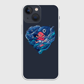 Чехол для iPhone 13 mini с принтом Ocean heart. Totoro в Кировске,  |  | Тематика изображения на принте: catbus | fish | heart | kanta | kusakabe | mei | ocean | ogaki | satsuki | surf | susuvatari | tatsuo | totoro | water | waves | yasuko | вода | волны | канта | котобус | кусакабэ | море | мэй | огаки | океан | прибой | рыба | сацуки | сердце | сусуватари