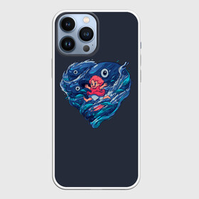 Чехол для iPhone 13 Pro Max с принтом Ocean heart. Totoro в Кировске,  |  | Тематика изображения на принте: catbus | fish | heart | kanta | kusakabe | mei | ocean | ogaki | satsuki | surf | susuvatari | tatsuo | totoro | water | waves | yasuko | вода | волны | канта | котобус | кусакабэ | море | мэй | огаки | океан | прибой | рыба | сацуки | сердце | сусуватари