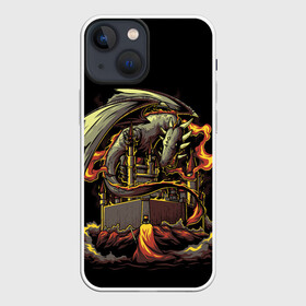 Чехол для iPhone 13 mini с принтом БИТВА С ДРАКОНОМ в Кировске,  |  | battle | dragon | fantasy | fire | king | knight | битва | дракон | дым | замок | зверь | король | огонь | рыцарь | фэнтези