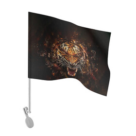 Флаг для автомобиля с принтом ЯРОСТЬ ТИГРА в Кировске, 100% полиэстер | Размер: 30*21 см | animal | beast | cat | hunter | tiger | агрессия | брутальность | животные | звери | клыки | кошки | охотник | пасть | природа | рев | тигр | хищник | царь