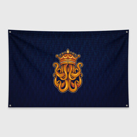 Флаг-баннер с принтом Кракен в короне в Кировске, 100% полиэстер | размер 67 х 109 см, плотность ткани — 95 г/м2; по краям флага есть четыре люверса для крепления | Тематика изображения на принте: king | kraken | octopus | корона | кракен | море | морские | морское | осьминог | щупальца