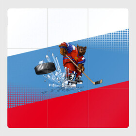 Магнитный плакат 3Х3 с принтом Русский хоккей в Кировске, Полимерный материал с магнитным слоем | 9 деталей размером 9*9 см | art | bear | flag | hockey | puck | russia | sport | stick | symbols | арт | клюшка | медведь | россия | символика | спорт | флаг | хоккей | шайба