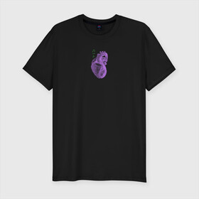 Мужская футболка хлопок Slim с принтом Purple heart в Кировске, 92% хлопок, 8% лайкра | приталенный силуэт, круглый вырез ворота, длина до линии бедра, короткий рукав | анатомия | иероглифы | надпись на японском | орган | сердце | человек